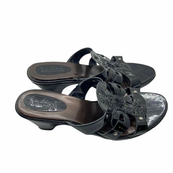 Sudini Slide Shoes Sandals Black Slip-on Block Heel sz 9 W Comfort Studded - Picture 2 of 16